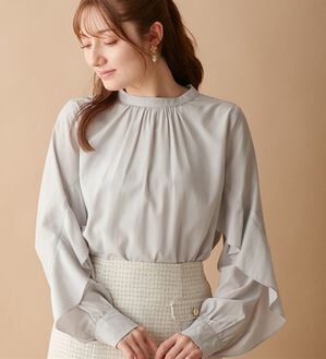 alotta（アロッタ）の「フリル袖プチハイネックブラウス（ブラウス）」｜ライトグレー