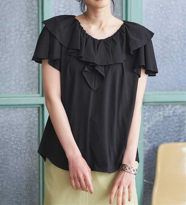 RANAN（ラナン）の「ひんやり！綿１００％フリル衿カットソープルオーバー（カットソー）」｜詳細画像