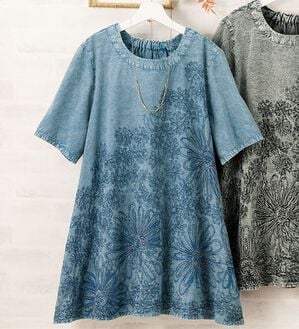 ルフラン（ルフラン）の「大花刺しゅうブラウス（チュニック）」｜ブルー系