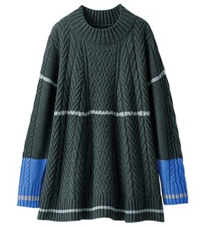 BELLUNA（ベルーナ）の「配色使いケーブル柄フレアーチュニック（チュニック）」｜杢チャコール系