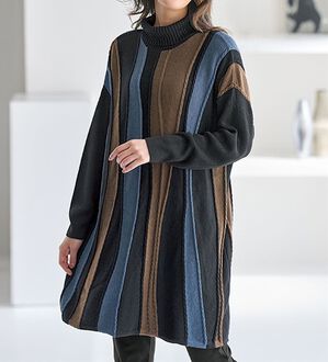 BELLUNA（ベルーナ）の「ちょっと違った私になる配色ニットチュニックワンピース（チュニックワンピース）」｜詳細画像