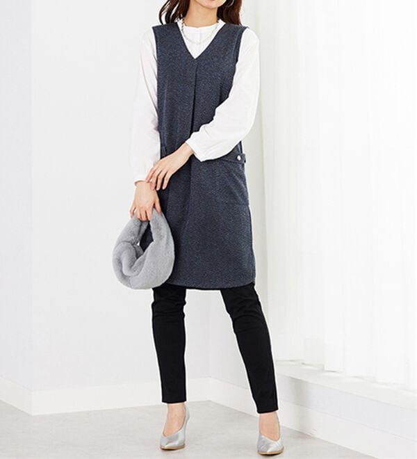 BELLUNA（ベルーナ）の「ツイード調タック使いジャンパースカート（チュニックワンピース）」｜詳細画像