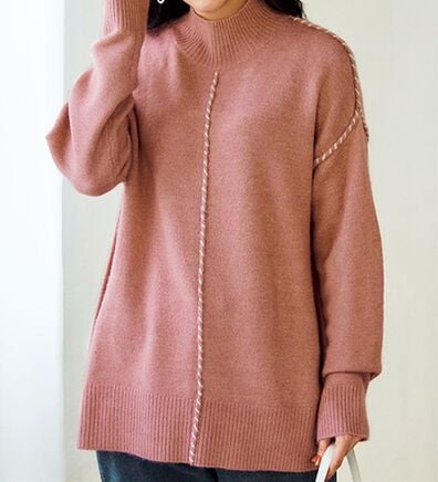 BELLUNA（ベルーナ）の「配色ステッチハイネックプルオーバー（ニット・セーター）」