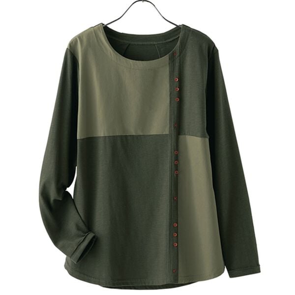 BELLUNA（ベルーナ）の「【３枚組】異素材使い赤ステッチプルオーバー（カットソー）」｜詳細画像