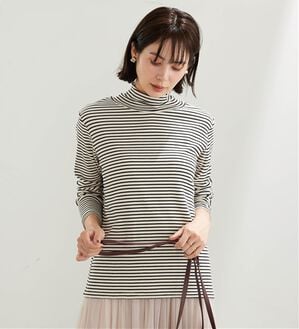 BELLUNA（ベルーナ）の「なめらか素材ハイネックボーダープルオーバー（カットソー）」｜アイボリー&times;黒