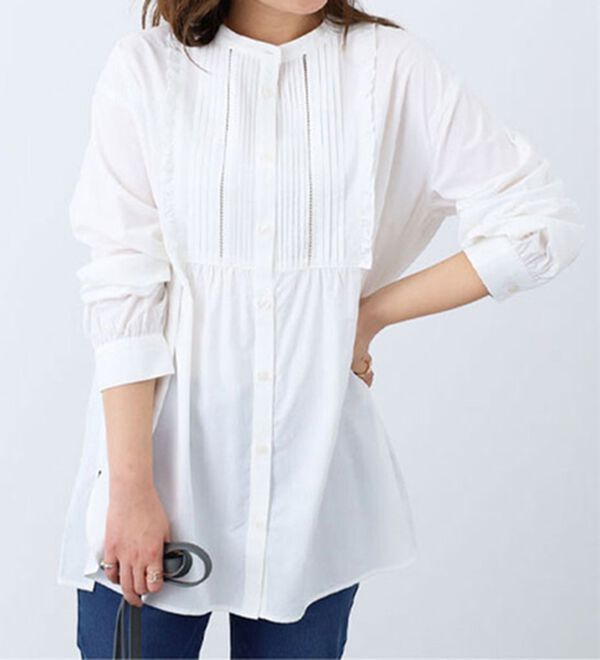 BELLUNA（ベルーナ）の「フリル使いピンタックシャツチュニック（チュニック）」｜オフ白