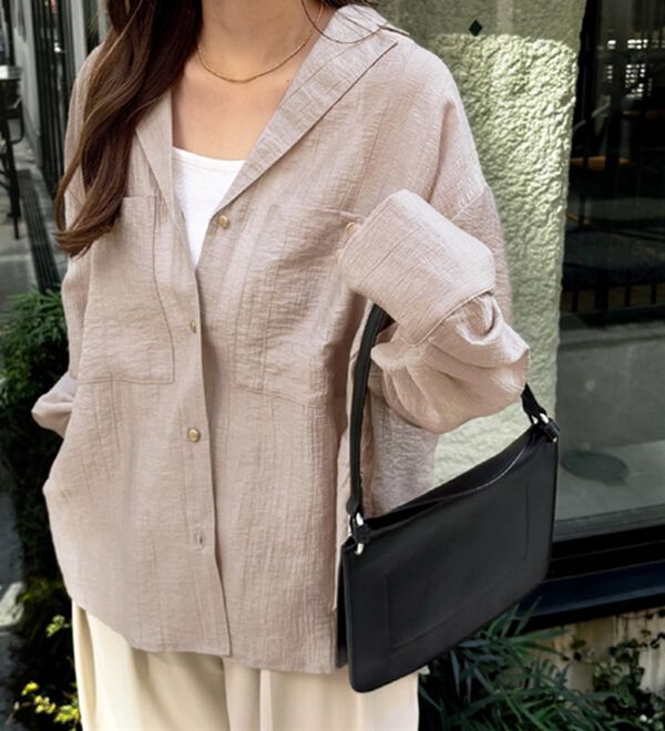 GeeRA（ジーラ）の「しぼ感素材開衿シャツ（シャツ）」｜詳細画像