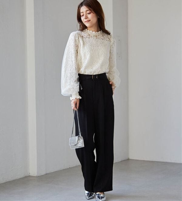 RANAN（ラナン）の「チュールドッキングフラワーレースキャンディースリーブブラウス（ブラウス）」｜詳細画像