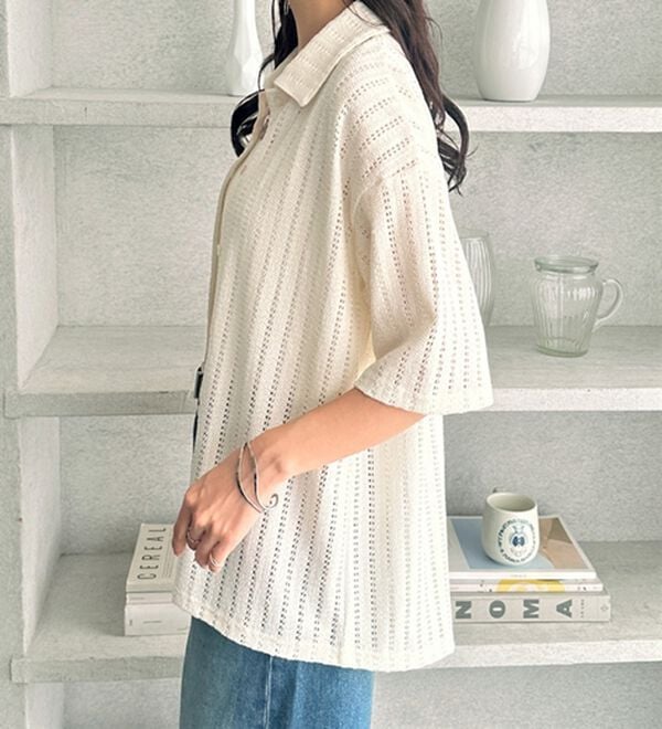 GeeRA（ジーラ）の「透かし編カットソーポロ衿シャツ（シャツ）」｜詳細画像