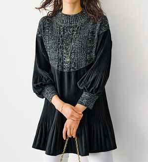 BELLUNA（ベルーナ）の「ニットプリーツ切替フレアーチュニック（チュニック）」｜ミックス調