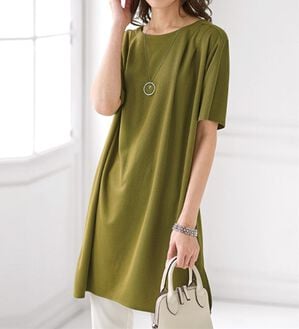 BELLUNA（ベルーナ）の「【接触冷感】かのこ素材タックデザインチュニックワンピース（その他ワンピース）」｜イエロー