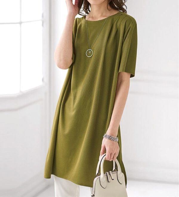 BELLUNA（ベルーナ）の「【接触冷感】かのこ素材タックデザインチュニックワンピース（その他ワンピース）」｜イエロー