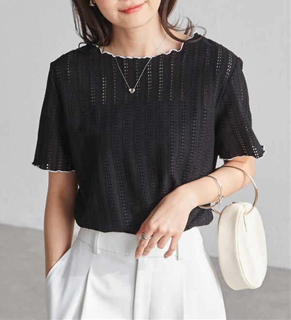 RANAN（ラナン）の「透かし柄メロー配色Ｔシャツ（カットソー）」｜詳細画像