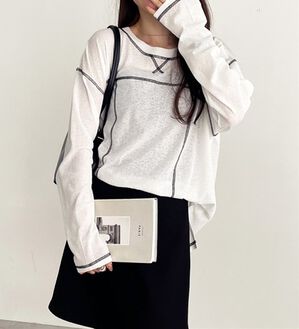 GeeRA（ジーラ）の「配色ステッチスラブシアーカットソー（カットソー）」｜オフホワイト