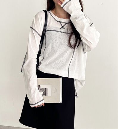 GeeRA（ジーラ）の「配色ステッチスラブシアーカットソー（カットソー）」