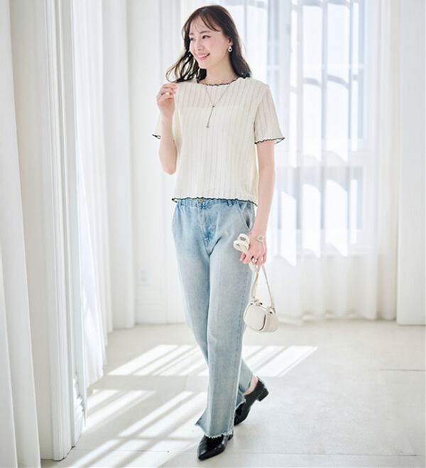 RANAN（ラナン）の「インせず着られる！透かし柄メロー配色Ｔシャツ（カットソー）」｜詳細画像