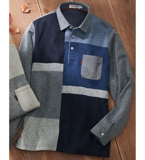 「＜インスパイア＞パッチワーク風ポロシャツ（メンズポロシャツ）」｜ネイビー