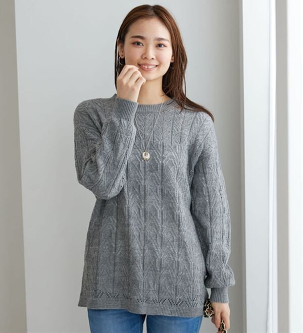 BELLUNA（ベルーナ）の「幾何柄透かし編ニットチュニック（チュニック）」｜詳細画像