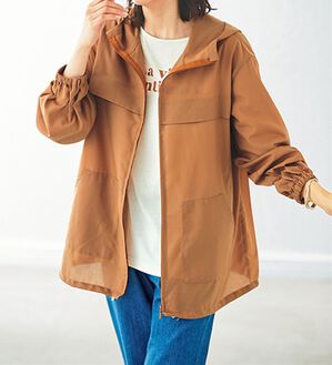 BELLUNA（ベルーナ）の「シアー素材ポケッタブルパーカー（パーカー）」｜オレンジ