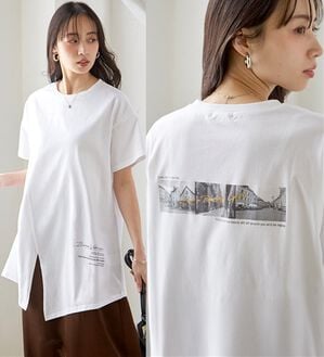 RANAN（ラナン）の「【ひんやり】ロゴプリントチュニックTシャツ（Tシャツ）」｜オフホワイト(フォト)