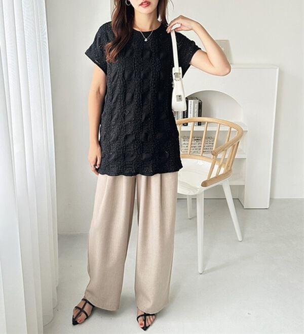 GeeRA（ジーラ）の「総レースフレンチスリーブＴシャツ（カットソー）」｜詳細画像