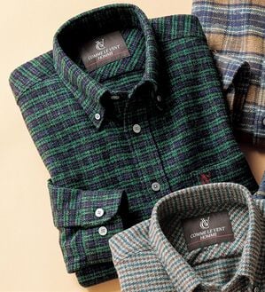 「＜コムルヴァン・オム＞コットンツイード柔らかボタンダウンシャツ（メンズシャツ）」｜グリーン系ボタンダウン