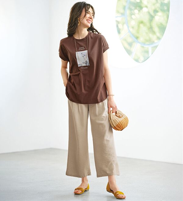 BELLUNA（ベルーナ）の「麻調素材タック使いワイドパンツ（ワイドパンツ・ガウチョ）」｜詳細画像