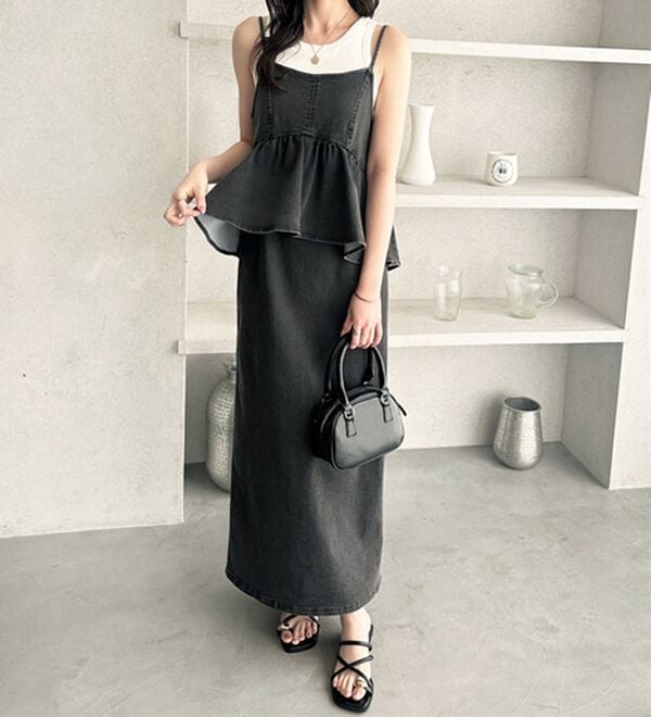 GeeRA（ジーラ）の「楽ちん！デニムペプラムキャミワンピース（その他ワンピース）」｜詳細画像