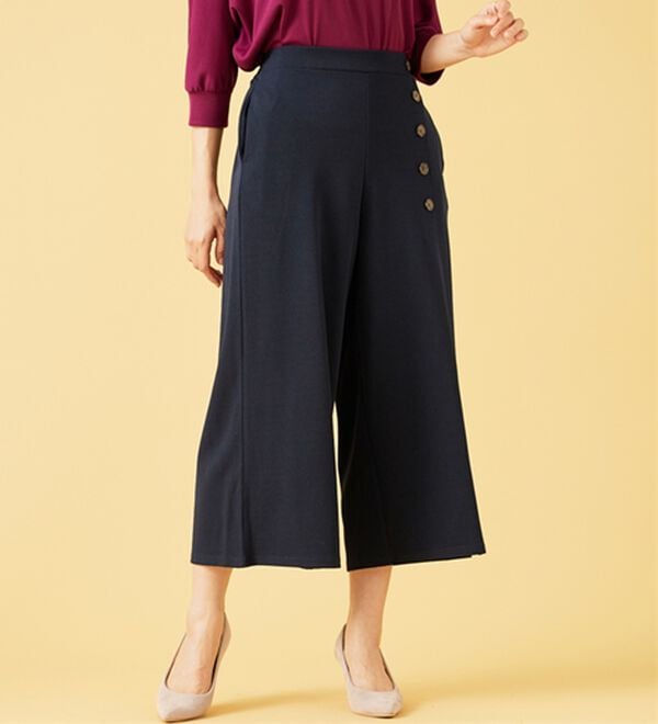BELLUNA（ベルーナ）の「ジョーゼット素材サイドボタンワイドパンツ（ワイドパンツ・ガウチョ）」｜詳細画像