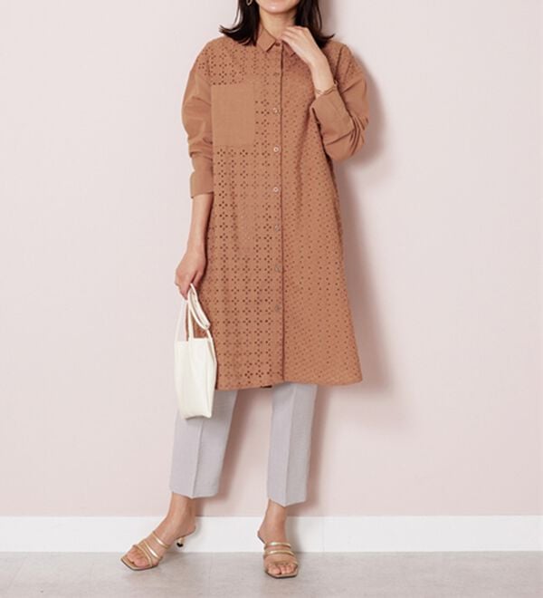 BELLUNA（ベルーナ）の「【Ｌａｇｒｉｌｕａ】ヴィンテージレース切替シアーロングシャツ（シャツワンピース）」｜詳細画像