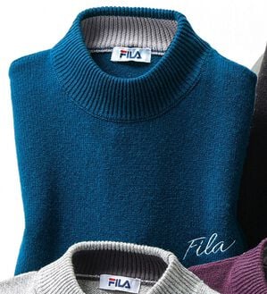 「＜フィラ＞洗えるウール１００％ハイネックセーター（メンズニット・セーター）」｜ブルー