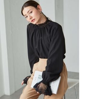 RANAN（ラナン）の「レースフリルプチハイネックブラウス（ブラウス）」｜ブラック