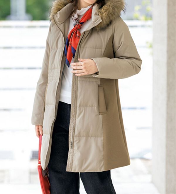 【エナ301】ルネ　フリル付　ロングダウンコート　カーキ　34サイズ ルスークホリデー LE SOUK HOLIDAY ロングダウンコート （カーキ