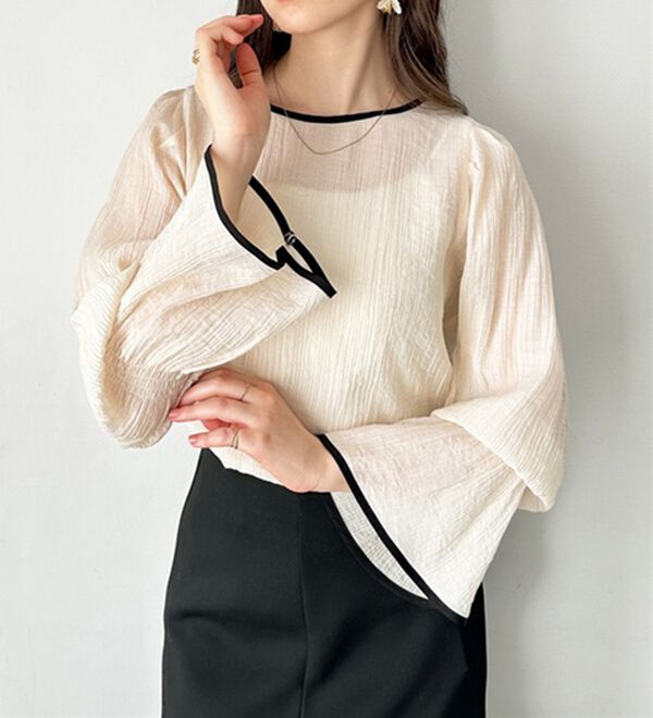 GeeRA（ジーラ）の「配色パイピング表面感ブラウス（ブラウス）」｜詳細画像