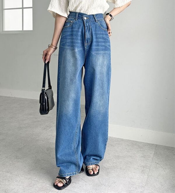 GeeRA（ジーラ）の「美脚見え！２ボタンウエストワイドデニムパンツ（フルレングスパンツ）」｜詳細画像