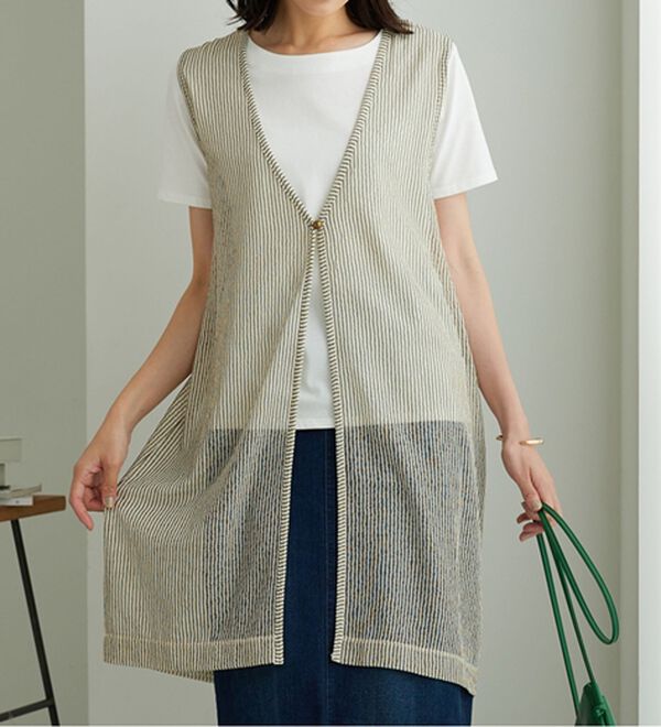 BELLUNA（ベルーナ）の「【2点セット】シアーストライプ素材ジレアンサンブル（アンサンブル）」｜詳細画像