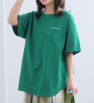 A HAPPY MARILYN（アハッピーマリリン）の「【Ｍ～８Ｌ】綿１００％！楽ちん裾ラウンド涼やかチュニック丈Ｔシャツ（Tシャツ）」｜グリーン