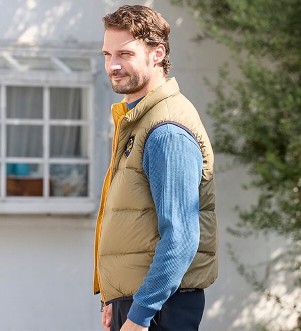 「＜ハッシュパピー＞軽くて暖か配色ダウンベスト（メンズベスト）」｜詳細画像