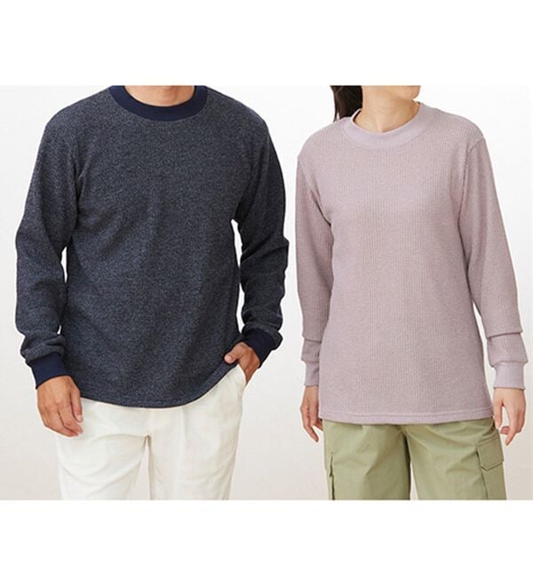 「シンプル＆プラス　裏起毛ワッフルロングＴシャツ（メンズＴシャツ）」｜詳細画像