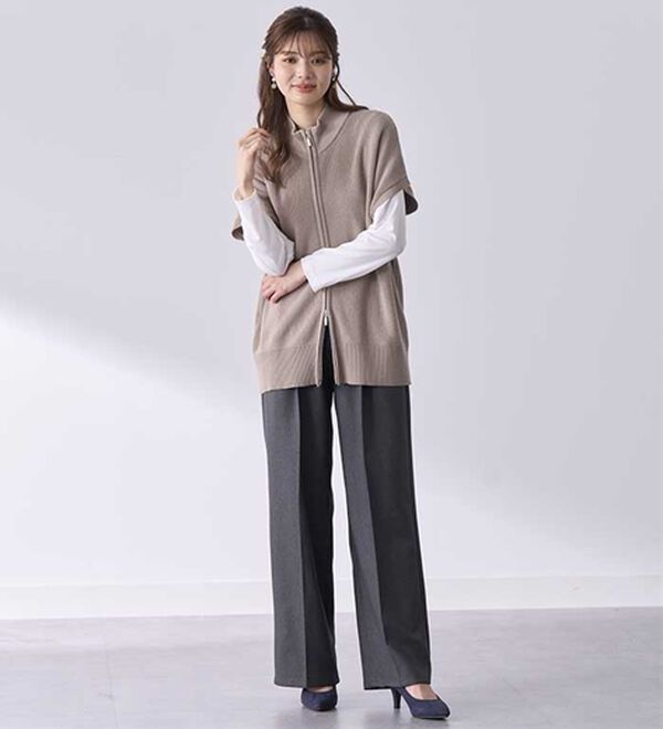 BELLUNA（ベルーナ）の「静電気防止加工！タックデザインワイドパンツ（ワイドパンツ・ガウチョ）」｜詳細画像