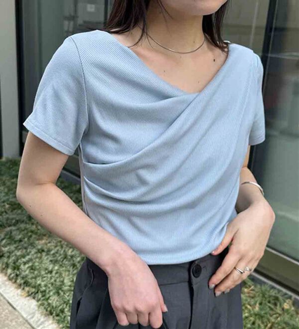 RANAN（ラナン）の「【ひんやり/UV対策】上品ドレープリブTシャツ（カットソー）」｜詳細画像