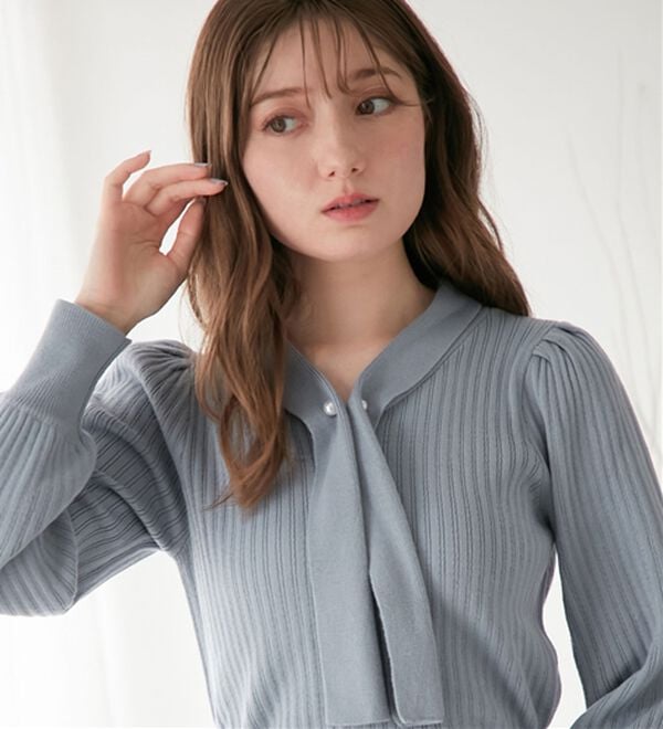 alotta（アロッタ）の「カシミヤタッチボウタイリブニット（ニット・セーター）」｜詳細画像