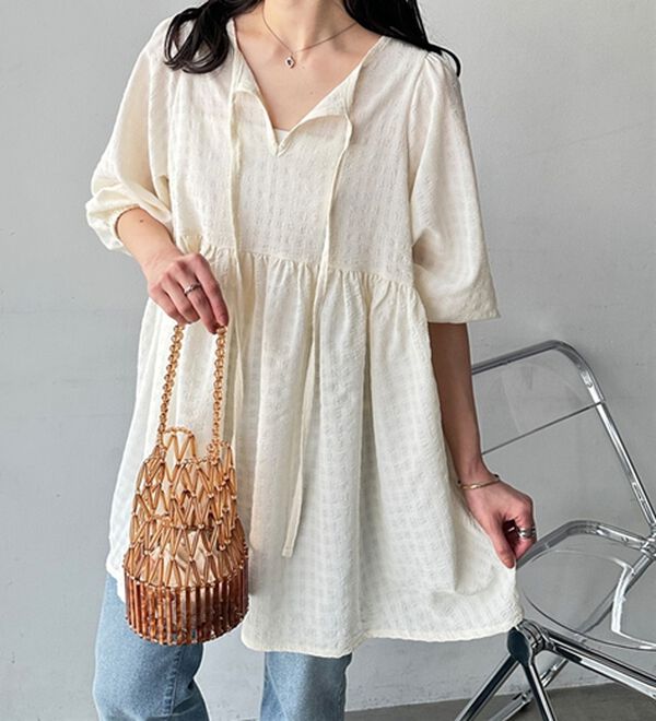 GeeRA（ジーラ）の「前後２ＷＡＹチェックペプラムチュニック（チュニック）」｜詳細画像