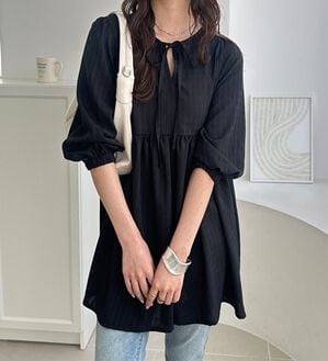 GeeRA（ジーラ）の「前後２ＷＡＹチェックペプラムチュニック（チュニック）」｜ブラック