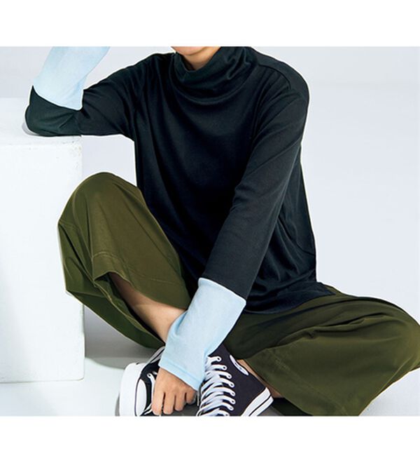 BELLUNA（ベルーナ）の「綿１００％配色シアープルオーバー（カットソー）」｜詳細画像