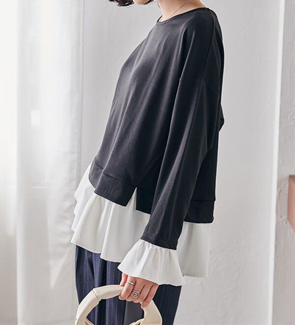 RANAN（ラナン）の「＜ＨＳ＞重ね着風配色フリルプルオーバー（カットソー）」｜詳細画像