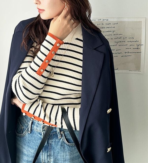 GeeRA（ジーラ）の「袖口ボタン配色ハイネックリブニット（ニット・セーター）」｜詳細画像