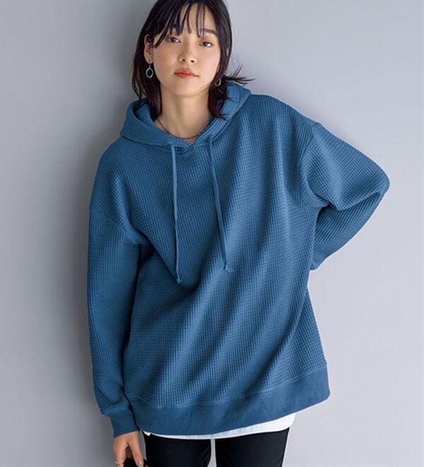 BELLUNA（ベルーナ）の「神ワッフル裏起毛パーカー（パーカー）」｜ブルー