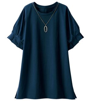 ルフラン（ルフラン）の「二の腕ほっそりひんやりカットソー（カットソー）」｜ネイビー