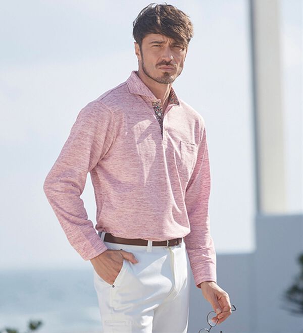 「＜コムルヴァン・オム＞リネンブレンド大人の杢調ポロ（メンズポロシャツ）」｜詳細画像